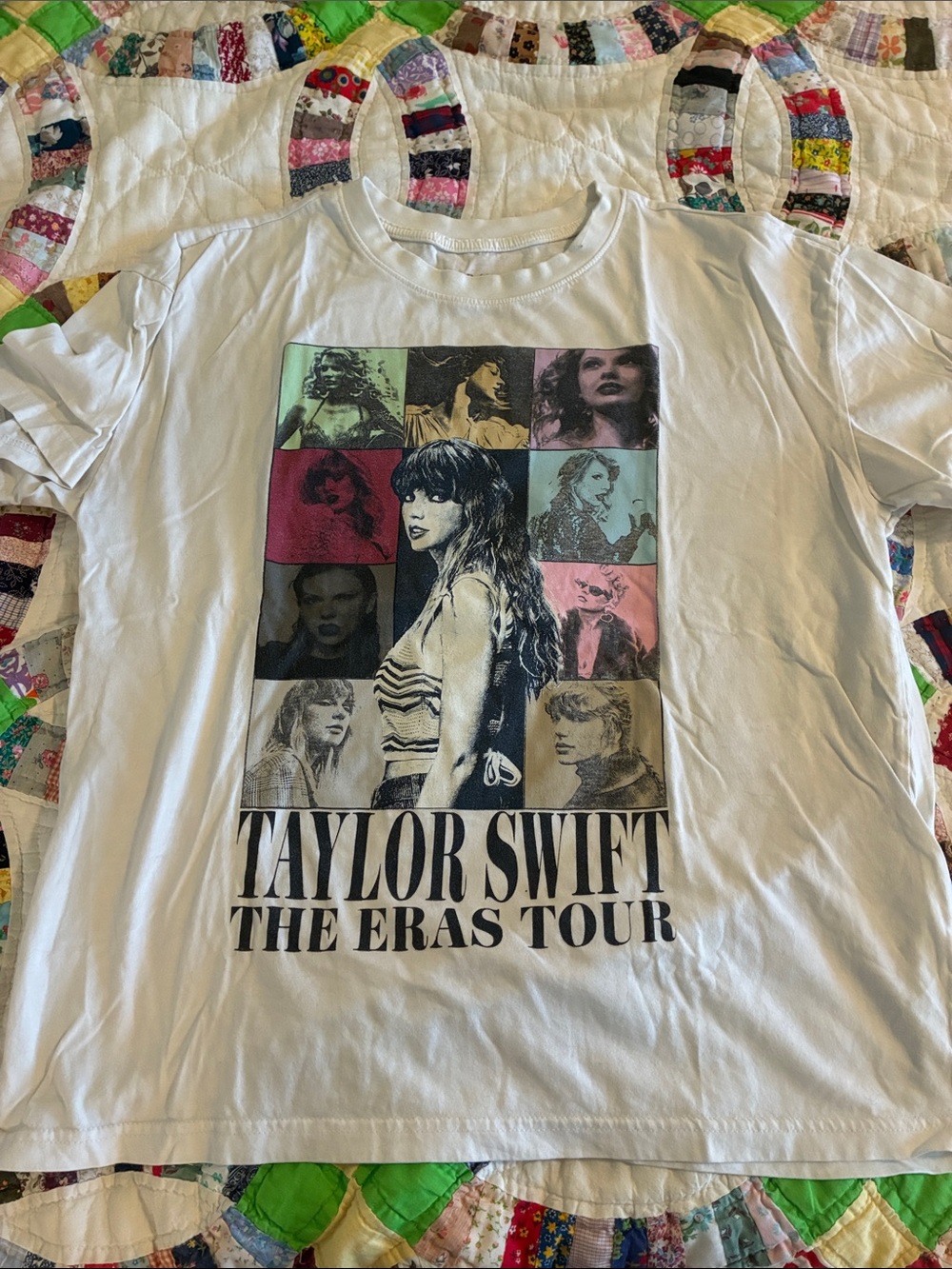 Taylor Swift White Short Sleeve Eras Tour Collage Graphic Tee Girlhoodcore Small